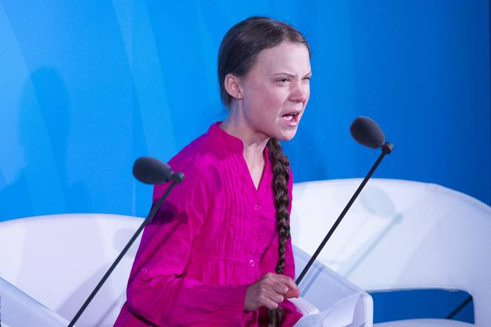 Greta Thunberg, durante la Cumbre de Acción Climática de la ONU, el 23 de setiembre, en la sede de las Naciones Unidas, en Nueva York.
 · Foto: Johannes Eisele; AFP