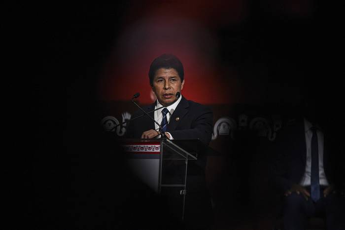 Pedro Castillo, el 5 de octubre de 2022, en la Asamblea General de la OEA, en Lima. · Foto: Ernesto Benavides, AFP
