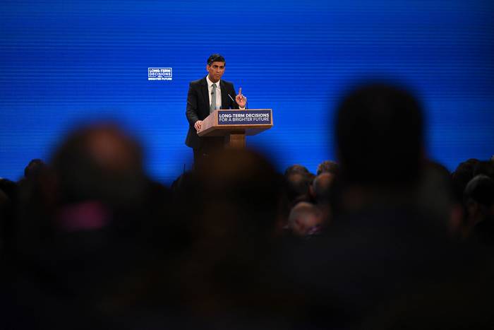 Rishi Sunak, el 4 de octubre, durante la Conferencia anual del Partido Conservador en Manchester, Inglaterra. · Foto: Justin Tallis, AFP
