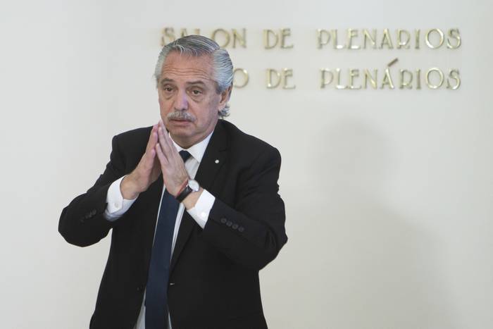 Alberto Fernández, en  la Cumbre del Mercosur, el 6 de diciembre de 2022, en Montevideo. · Foto: .