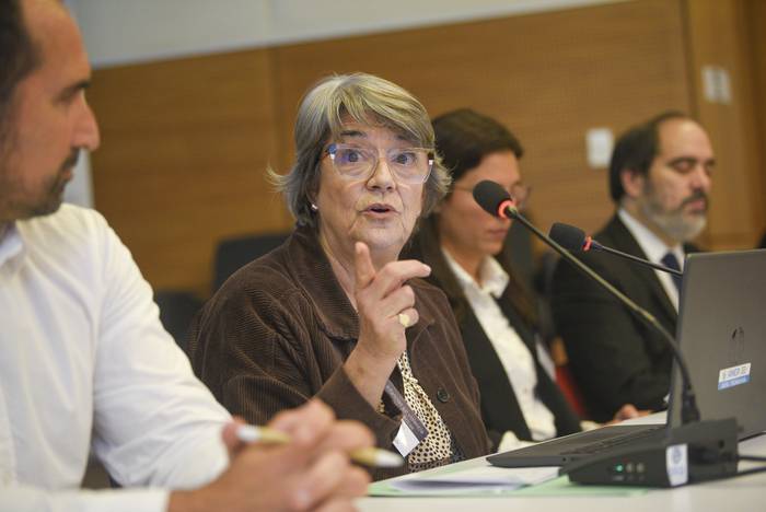 Intervención de Gloria Canclini, directora de Derechos Humanos de la ANEP. · Foto: Gianni Schiaffarino