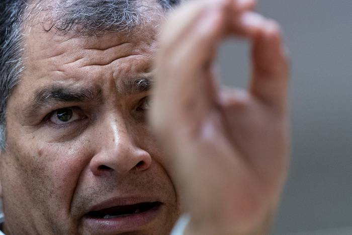 Rafael Correa el 9 de octubre de 2019, en el Parlamento Europeo, en Bruselas.
 · Foto: Kenzo Tribouillard / AFP