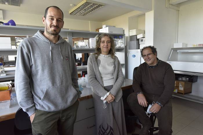Santiago Chávez, María Ana Duhagon y José Sotelo, en el e Instituto de Investigaciones Biológicas  Clemente Estable. · Foto: Federico Gutiérrez