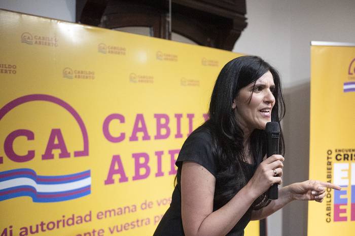 Lorena Quintana, líder Encuentro Nacional Cristiano, en la sede de Cabildo Abierto. · Foto: Alessandro Maradei