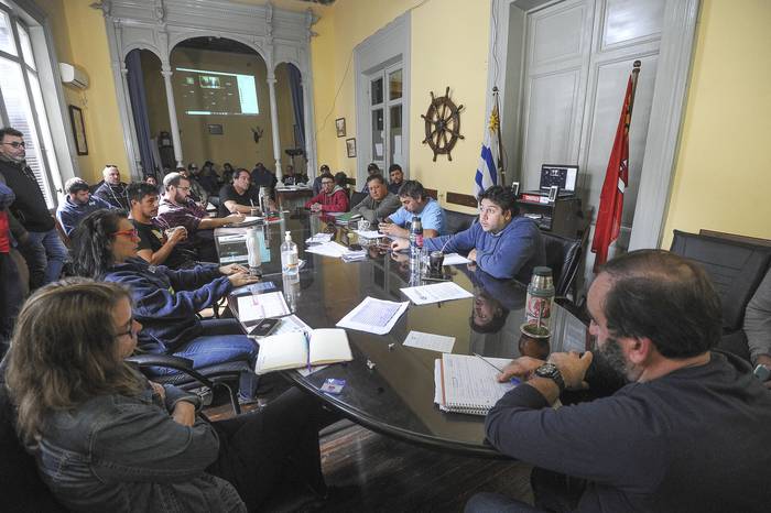 Reunión del Secretariado Ejecutivo del Sindicato Único Portuario y Ramas Afines, el 10 de mayo, en su sede, en Montevideo. · Foto: Federico Gutiérrez