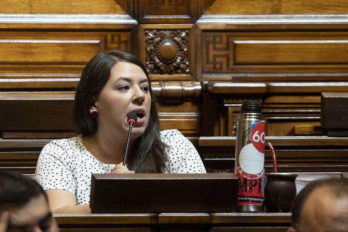 Bettiana Díaz, durante una sesión en la Cámara de Representantes, en el Palacio Legislativo (archivo, febrero de 2020). · Foto: Mariana Greif