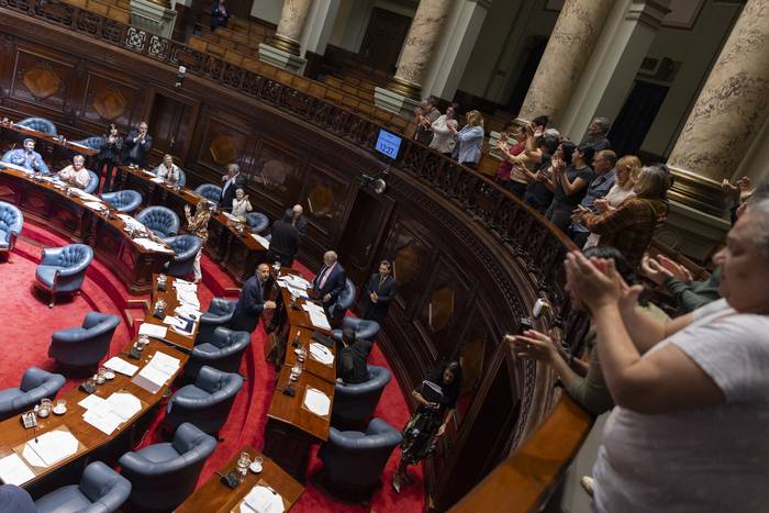 Votación de subisidios a ex trabajadores de Casa de Galicia, el 14 de noviembre, en la Cámara de Senadores. · Foto: Ernesto Ryan