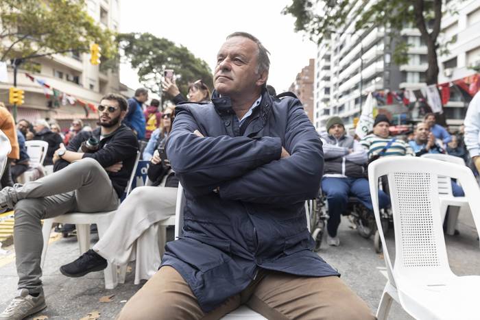 Álvaro Delgado, el 1° de mayo, durante el acto por el día internacional de los trabajadores. · Foto: Camilo dos Santos