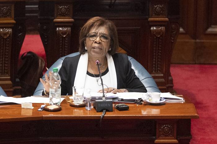 Gloria Rodríguez, el 7 de mayo, durante la sesión en la Cámara de Senadores del Palacio Legislativo. · Foto: Alessandro Maradei