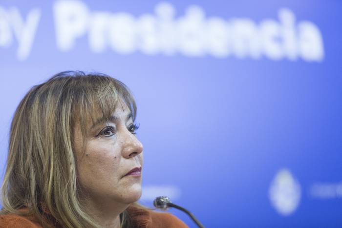 Irene Moreira, en conferencia de prensa, en la Torre Ejecutiva (archivo, junio de 2020). · Foto: .