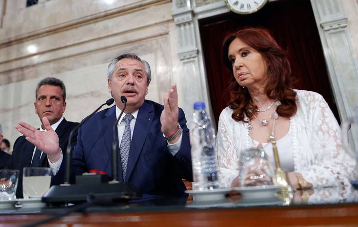 Alberto Fernández y Cristina Fernández, este martes, durante la inauguración del 140º período ordinario de sesiones del Congreso. · Foto: Juan Ignacio Roncoroni, pool, AFP