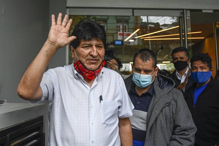 Evo Morales luego de una conferencia de prensa en Buenos Aires, el 22 de octubre de 2020. · Foto: Juan Mabromata, pool, AFP