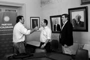 José Amy, Daniel Bianchi y Pedro Bordaberry, ayer, antes de iniciar el CEN en la sede del Partido Colorado. /Foto: Pedro Rincón
