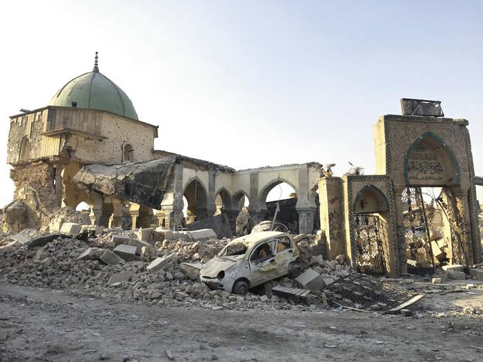 Mezquita de Al Nuri tras la liberación de Mosul, Irak. Foto: archivo de Mikel Ayestaran