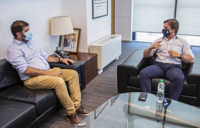 Fernando Pereira y Luis Lacalle Pou durante una reunión en Torre Ejecutiva. · Foto: Mauricio Zina