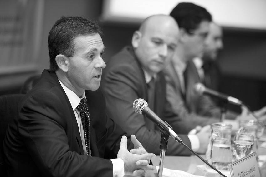 Intervención de Marcelo Lombardi, el jueves, en la Cámara de Comercio. 