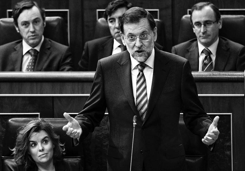 El presidente español, Mariano Rajoy, en el Congreso de los Diputados, en el que justificó el crédito europeo de 100.000 millones de euros a la banca española.