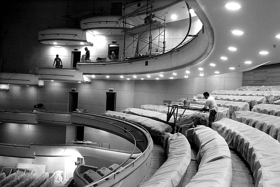 Auditorio Adela Reta, del Sodre, ayer, en la etapa final de la obra. 