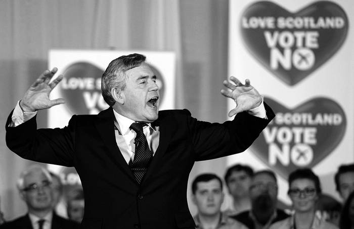  Gordon Brown, ex primer ministro británico, ayer durante un acto celebrado en Glasgow, Escocia (Reino Unido). / Foto: Andy Rain, Efe