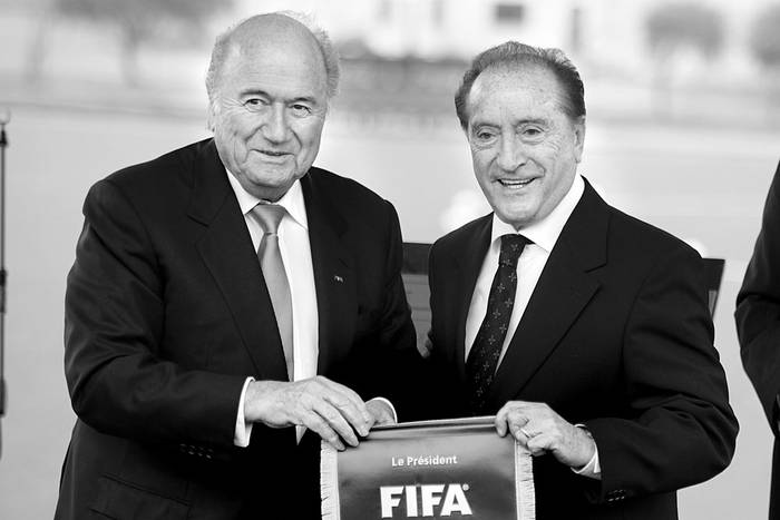 Joseph Blatter y Eugenio Figueredo, en el Complejo Celeste. Foto: Iván Franco (archivo, junio de 2012)