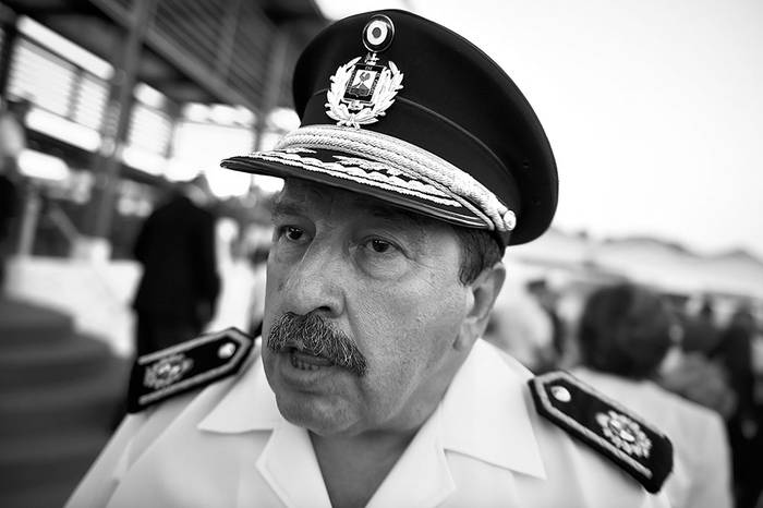 Erode Ruiz, en el acto en el que se lo designó jefe de Policía de Maldonado, ayer, en la Escuela Nacional de Policía. Foto: Nicolás Celaya