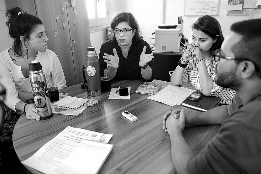 Lucía Monegal, Katyuska Motta, Maira dos Santos y Marcelo Díaz, ayer, en el Consejo de Formación en Educación. Foto: Santiago Mazzarovich