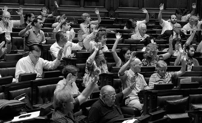 Bancada del Frente Amplio durante la sesión de la Cámara de Diputados del sábado. Foto: Santiago Mazzarovich