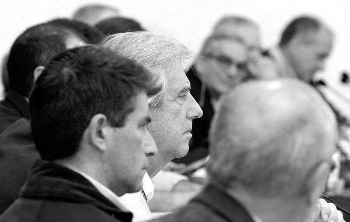 Tabaré Vázquez durante el Consejo de Ministros, ayer, en Carmelo. Foto: Walter Paciello, Presidencia