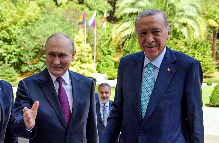 Vladimir Putin y Recep Tayyip Erdogan, en Sochi, Rusia (04.09.2023). · Foto: Alexey Nikolsky, Sputnik, AFP