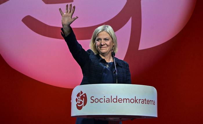 Magdalena Andersson, primera ministra de Suecia y líder del partido socialdemócrata en el Centro de Conferencias Waterfront, 11 de septiembre, en Estocolmo. · Foto: Jonas Ekstromer, AFP