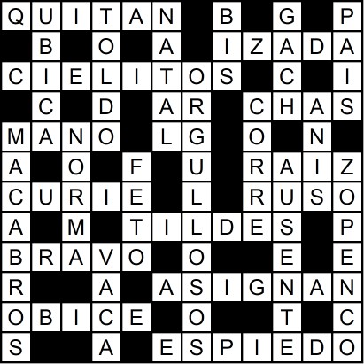 Solución del crucigrama del Lunes 29 dic.