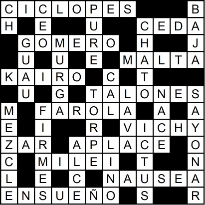 Solución del crucigrama del Lunes 23 feb.