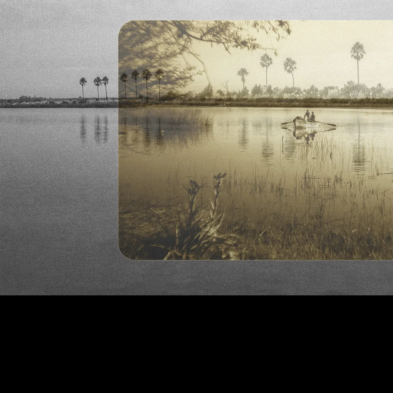 Fotografía tomada en 2025 con otra de 1998 del archivo de la familia Bustos en el campamento del río Santa Lucía. · Foto: Miguel Moya