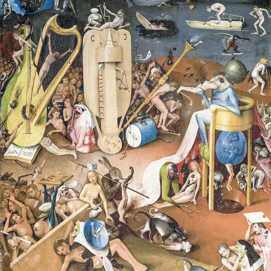 Sector del panel derecho, _El infierno_, del tríptico _El jardín de las delicias_, del Bosco, 1490-1500.