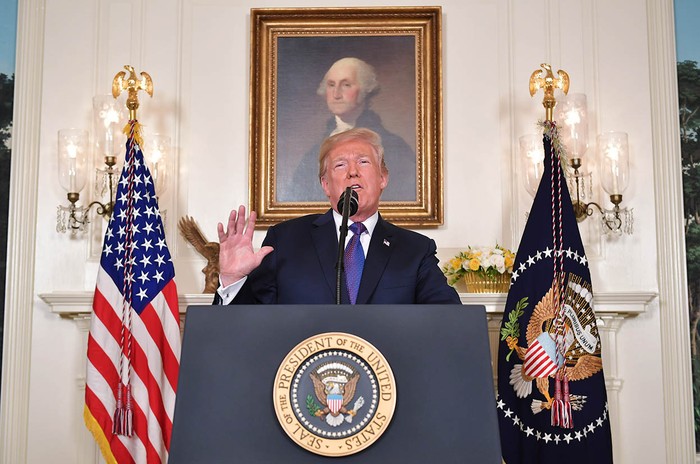 El presidente de EE. UU., Donald Trump, se dirige a la nación sobre la situación en Siria el 13 de abril de 2018 en la Casa Blanca en Washington, DC. Trump dijo que los ataques en Siria están en marcha. Foto: Mandel Ngan, AFP.