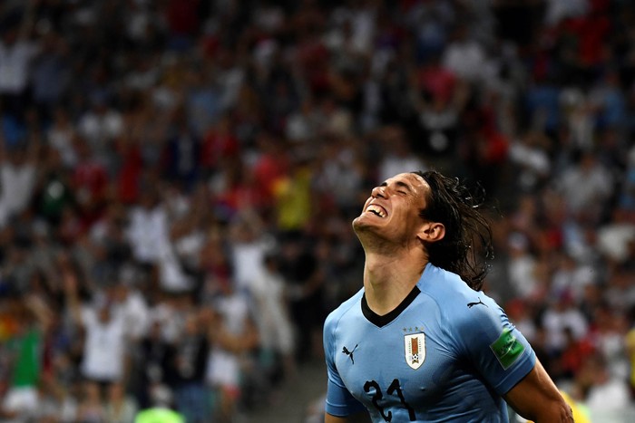 Edinson Cavani festeja el gol de Uruguay ante Portugal. Foto: Jonathan Nackstrand, AFP