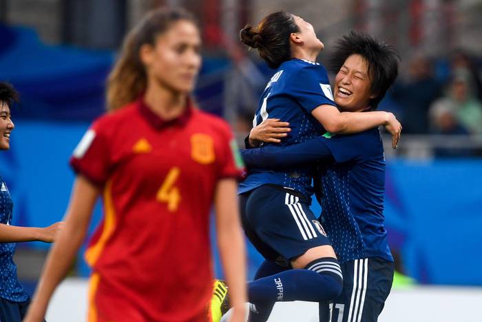 Saori Takarada celebra un gol en la final del fútbol femenino sub 20 entre España y Japón.  · Foto: Fred Tanneau, AFP