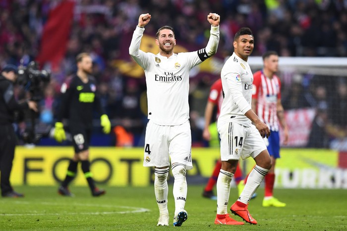 Sergio Ramos, tras la victoria de Real Madrid en el clásico de la capital española. 

 · Foto: Gabriel Bouys