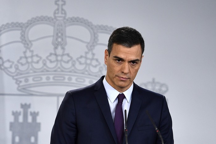 Pedro Sánchez, primer ministro español, hoy, durante una conferencia de prensa, en el Palacio de Moncloa, Madrid. 
 · Foto: Pierre-Philippe Marcou / AFP