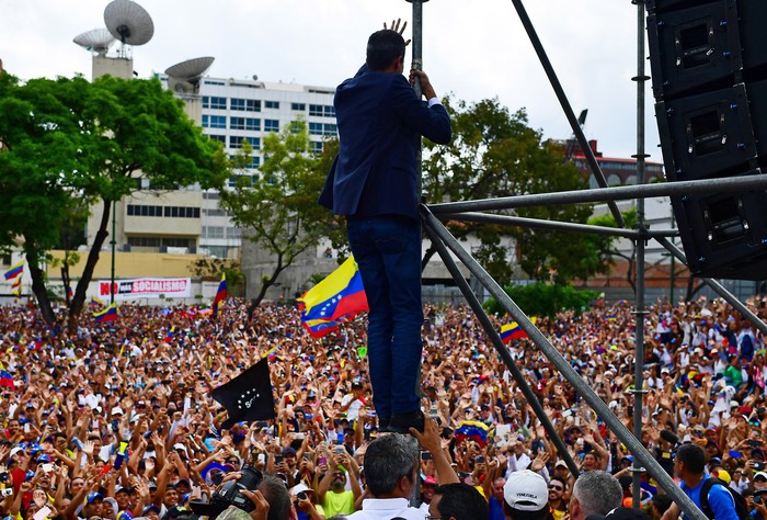 Juan Guaidó durante un acto a su llegada a Caracas el 4 de marzo. · Foto: Ronaldo Schemidt, AFP