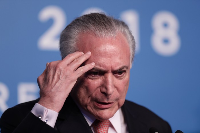 Michel Temer, durante una conferencia de prensa (archivo, noviembre de 2018). · Foto: Alejandro Pagani, AFP.