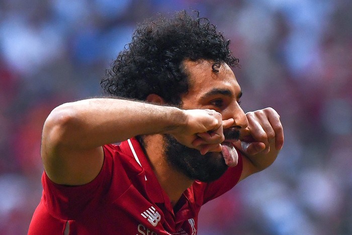 Mohamed Salah, después de marcar el primer gol del Liverpool en la final de la Champions League. Foto: GABRIEL BOUYS / AFP