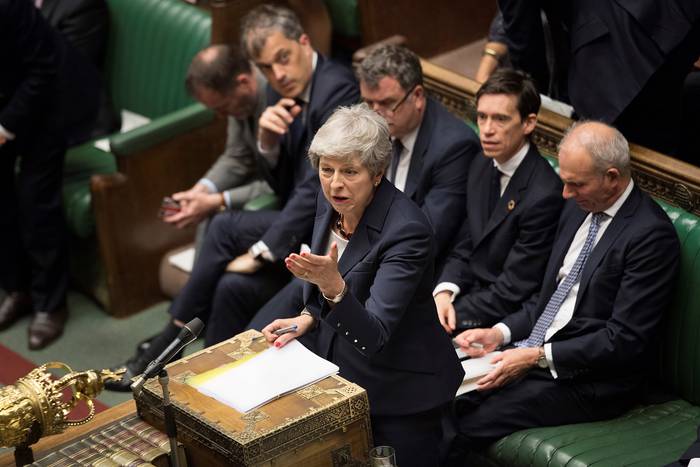 Theresa May durante la sesión semanal de preguntas y respuestas al primer ministro en la Cámara de los Comunes en Londres. , Parlamento Británico, AFP · Foto: Jessica Taylor