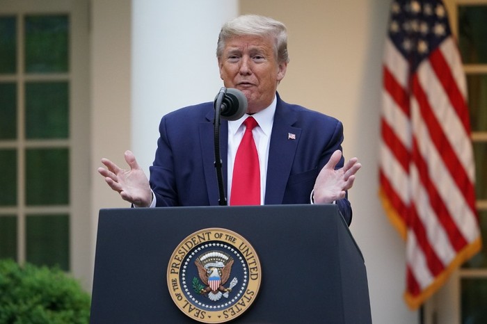 El presidente de Estados Unidos, Donald Trump, durante la conferencia diaria sobre el coronavirus el 14 de abril de 2020.  · Foto: Mandel Ngan, AFP