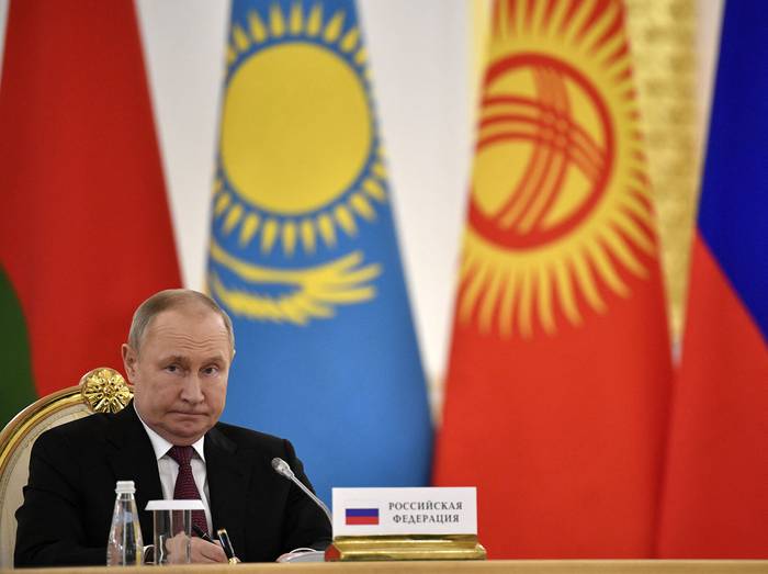 Vladimir Putin, durante una reunión de los líderes de los estados miembros de la Organización del Tratado de Seguridad Colectiva, el 16 de mayo, en el Kremlin, en Moscú.