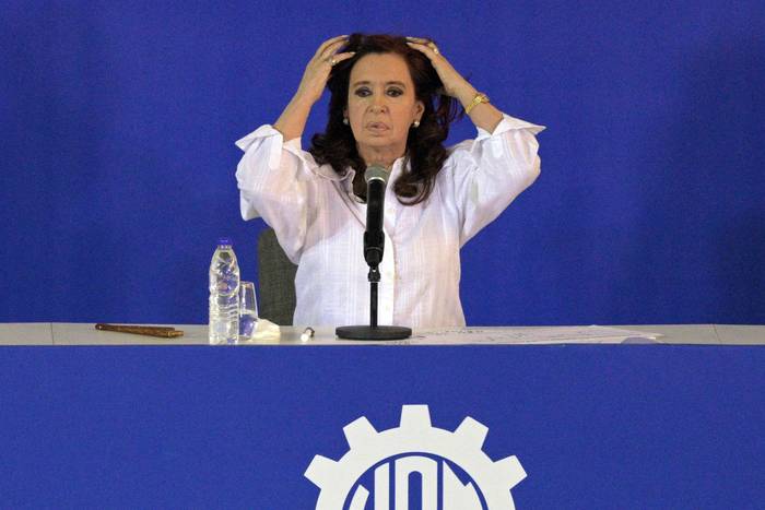 Cristina Fernández de Kirchner durante un acto de la Unión de Obreros Metalúrgicos en Pilar, Buenos Aires. · Foto: Juan Mabromata,  AFP