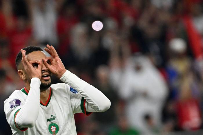 Youssef En-Nesyri, celebra el segundo gol de Marruecos, el 1 de diciembre, durante el partido  por el Grupo F de la Copa Mundial de Qatar 2022 ante Canadá, en el estadio Al-Thumama en Doha. · Foto: Patrick T. Fallon, AFP