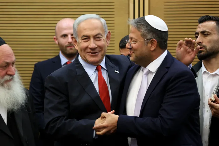 Benjamin Netanyahu y el ministro de Seguridad Nacional, Itamar Ben-Gvir, el 23 de mayo de 2023, en el Parlamento de Jerusalén. · Foto: Gil Cohen-Magen, AFP