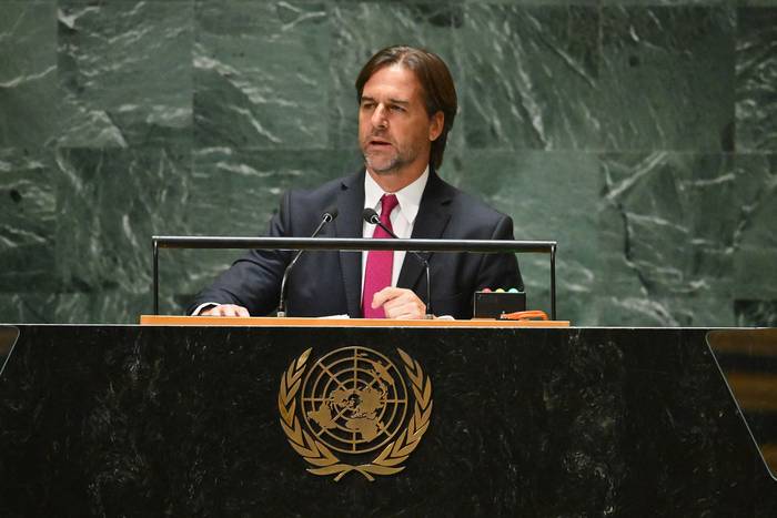 Luis Lacalle Pou en la Asamblea General de la ONU (19.09.2023). · Foto: Angela Weiss, AFP