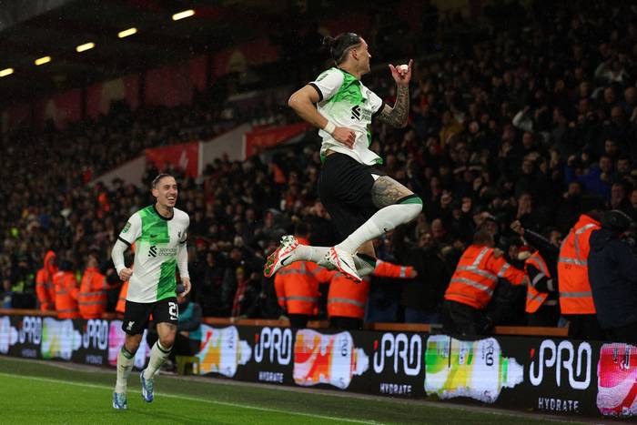 Darwin Núñez tras marcarle un gol a Bournemouth (01.11.2023). · Foto: Adrian Dennis, AFP